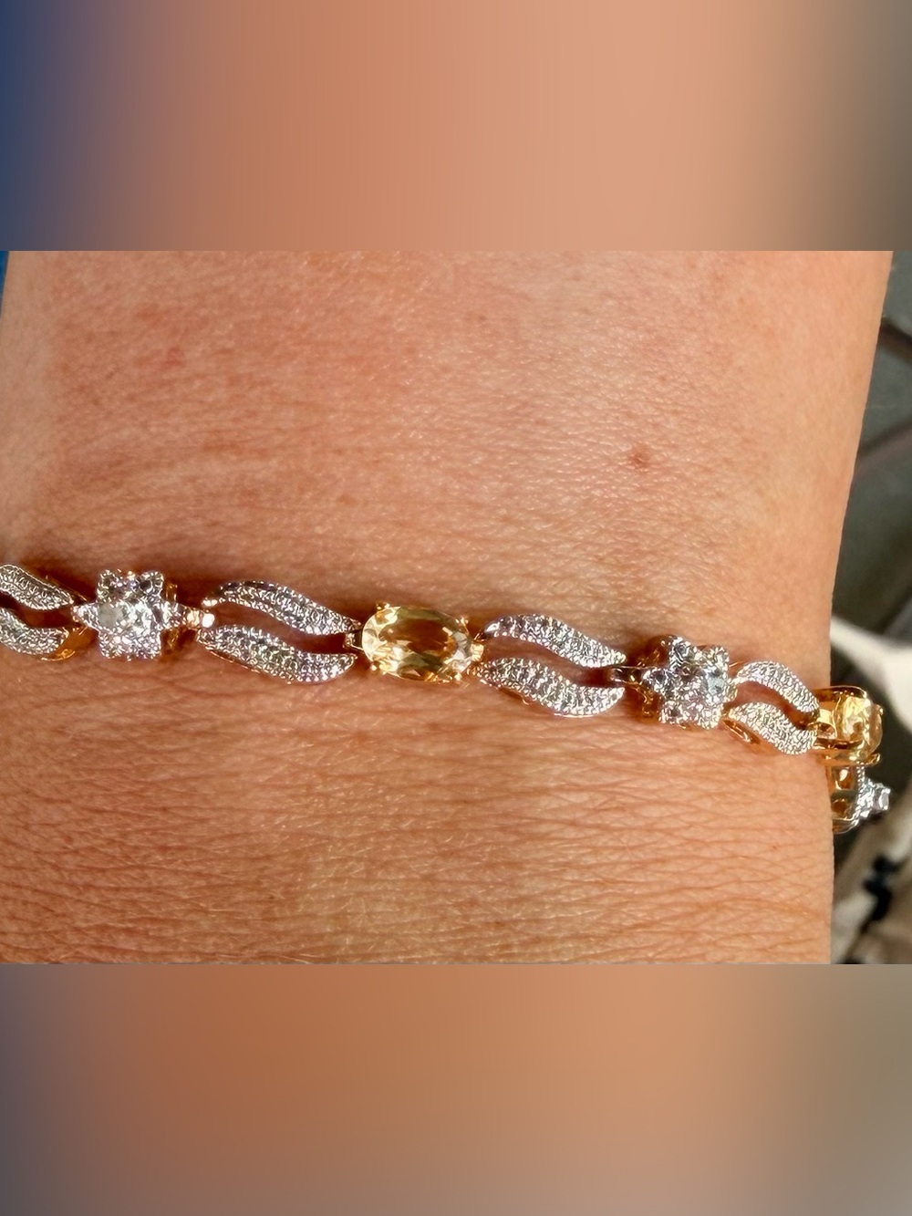 2.45 CTW AAA Citrine & Diamond 18K Yellow Gold Plated 8” Bracelet - Picture 5 of 9